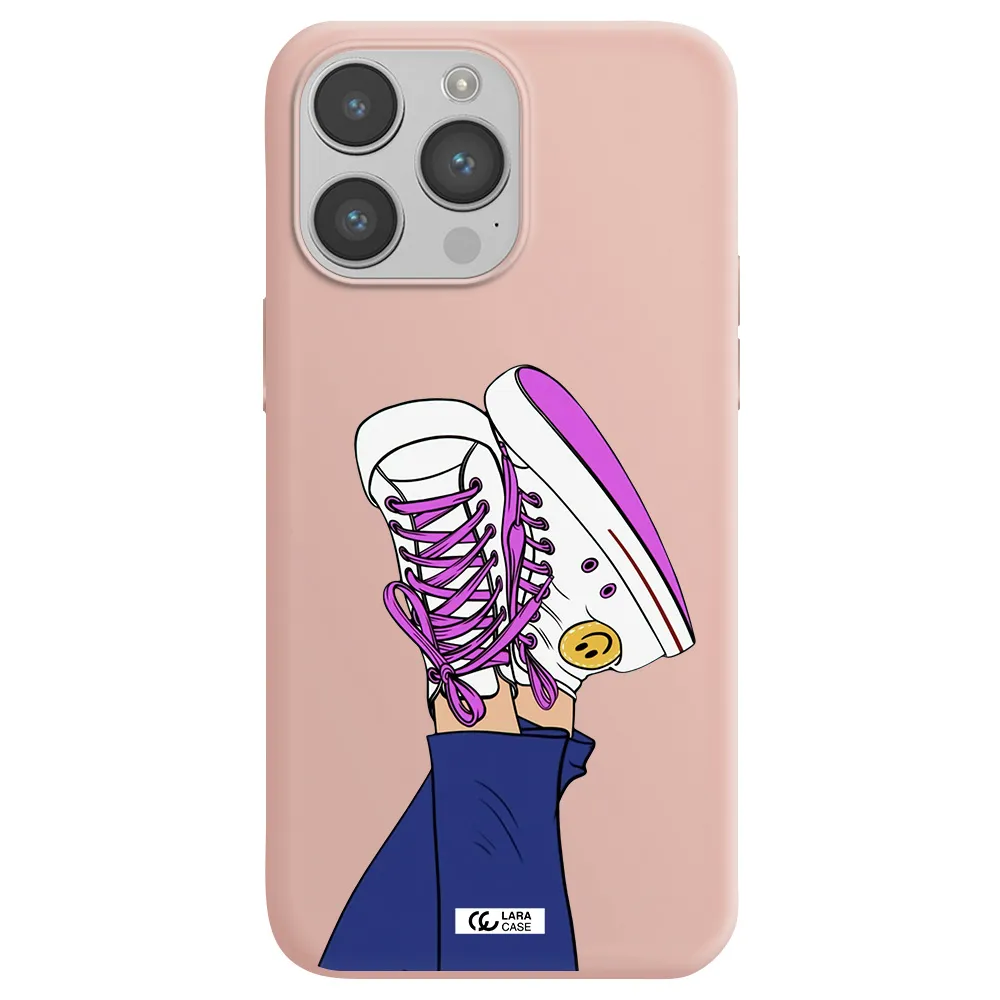 a cartoon of a person's feet with purple shoes Apple iPhone 14 pro Silicone pastel pink Case