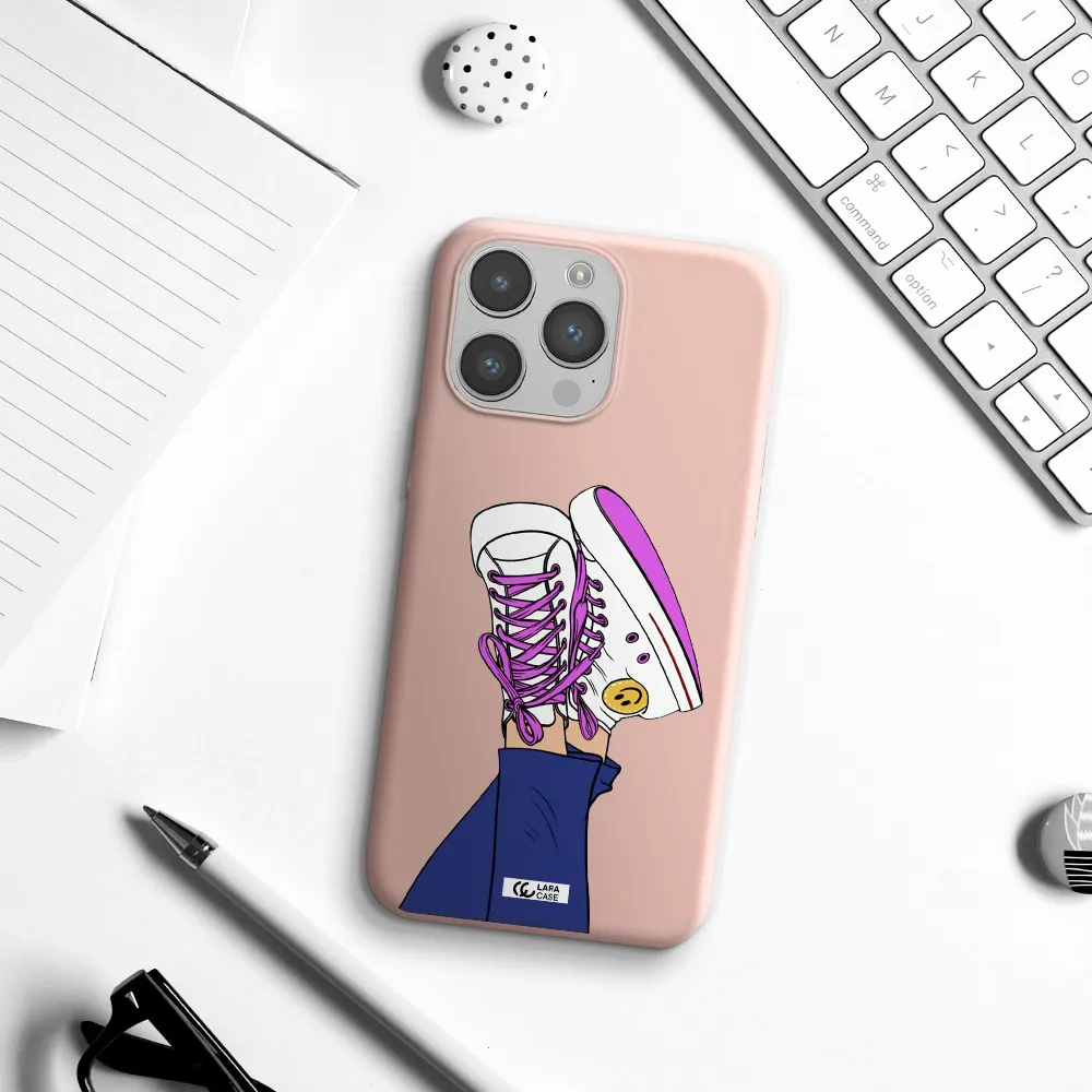 a cartoon of a person's feet with purple shoes Apple iPhone 14 pro Silicone pastel pink Case