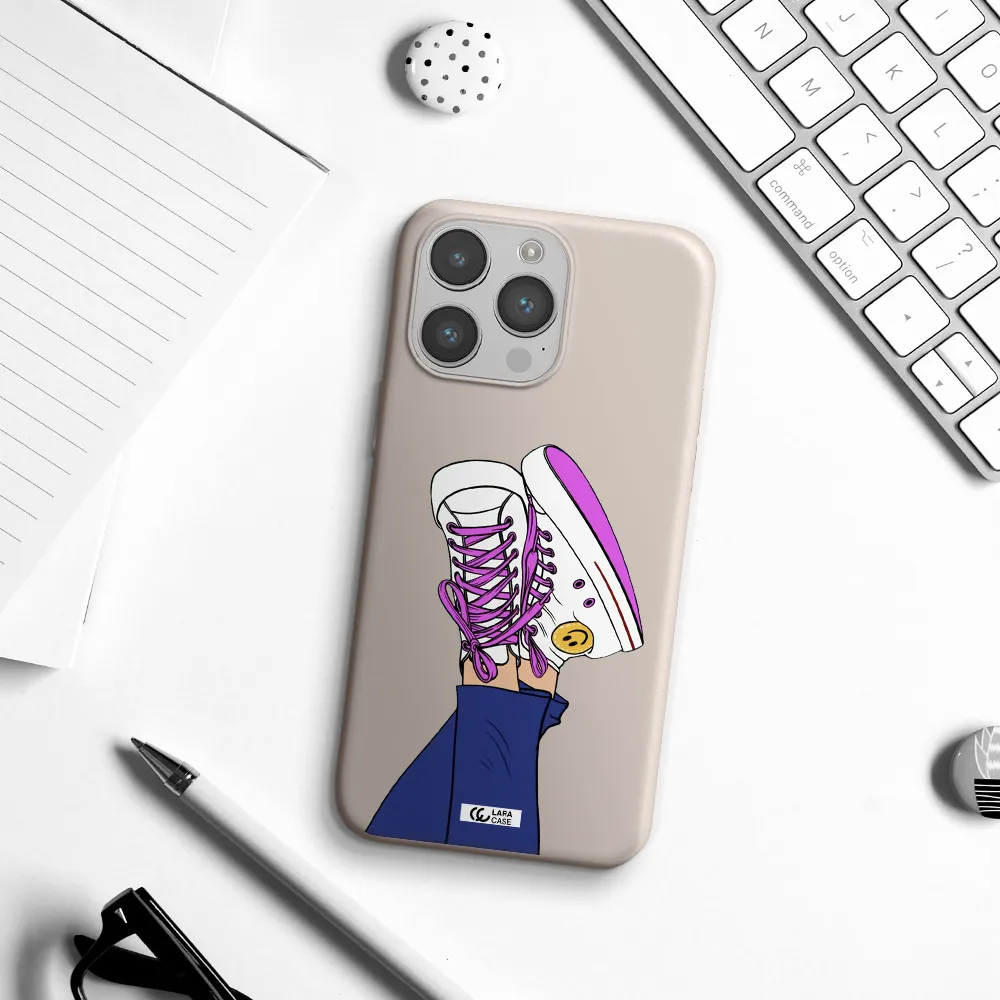 a cartoon of a person's feet with purple shoes Apple iPhone 14 pro Silicone Stone Case