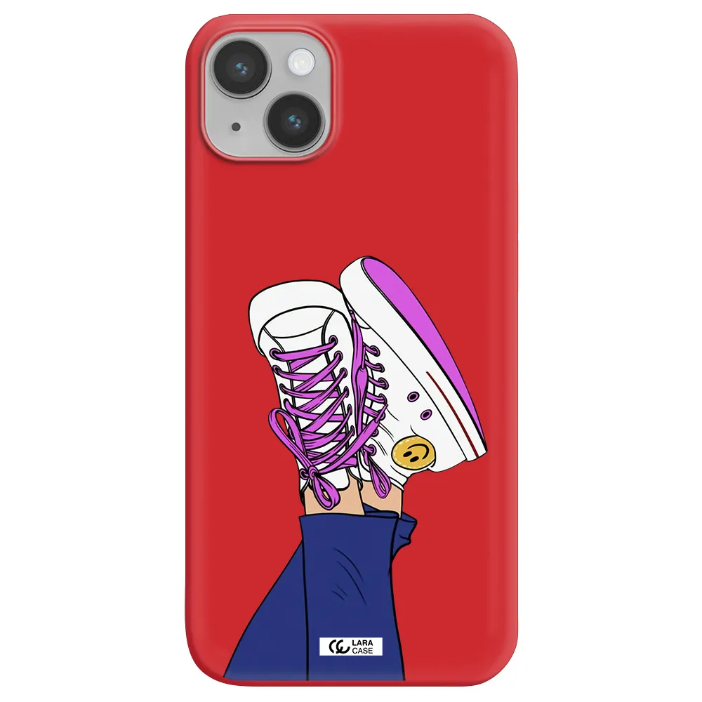 a cartoon of a person's feet with purple shoes Apple iPhone 14 Silicone Imperial Red Case