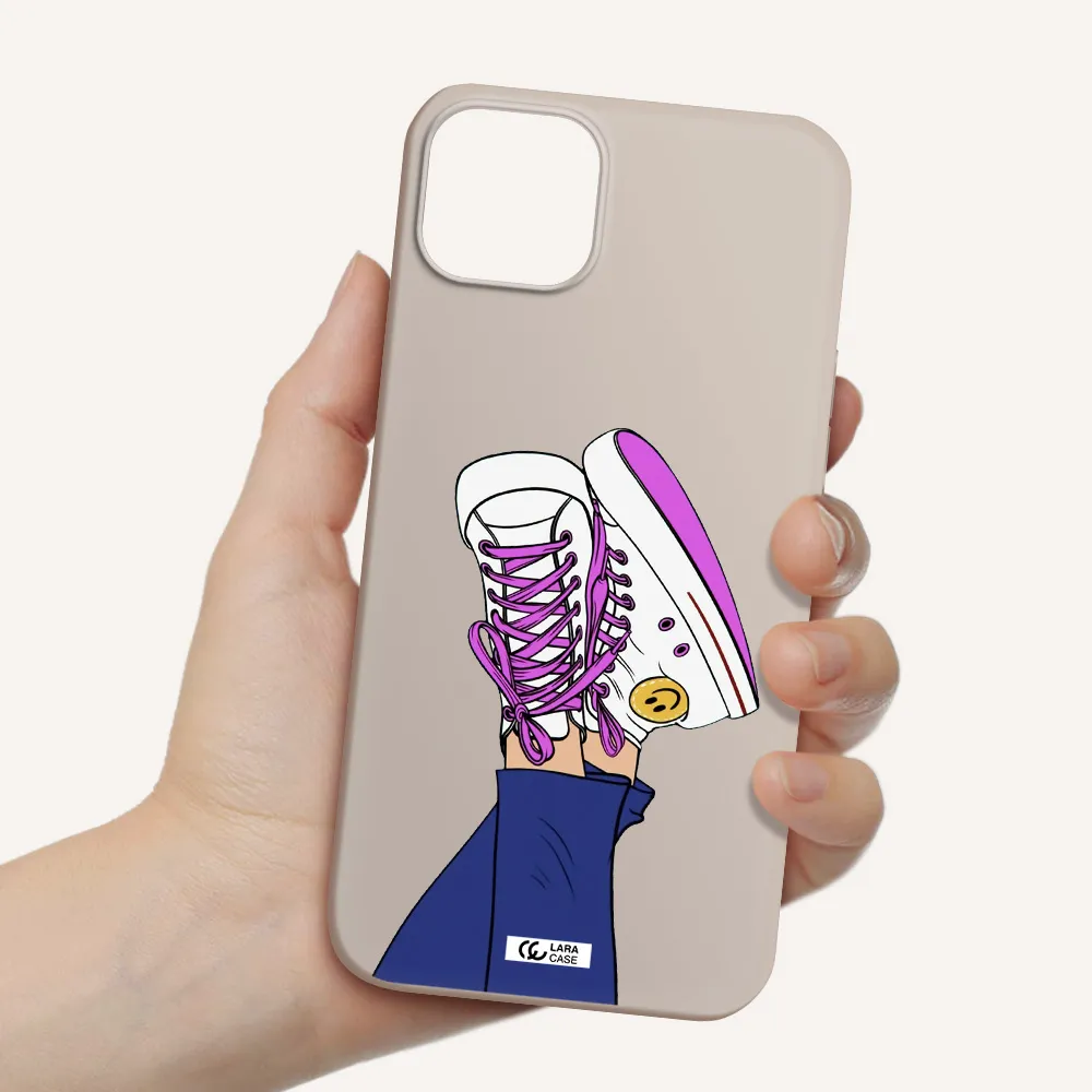 a cartoon of a person's feet with purple shoes Apple iPhone 14 Silicone Stone Case