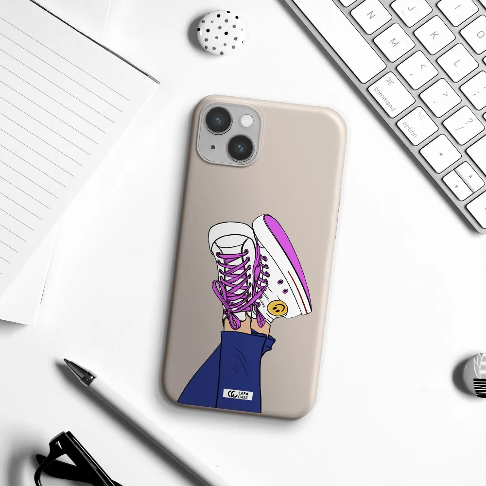 a cartoon of a person's feet with purple shoes Apple iPhone 14 Silicone Stone Case