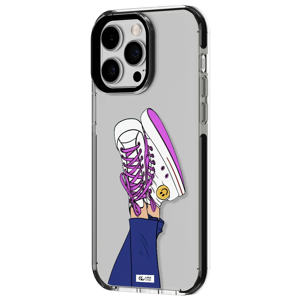 a cartoon of a person's feet with purple shoes Apple iPhone 15 Pro impact black border Case