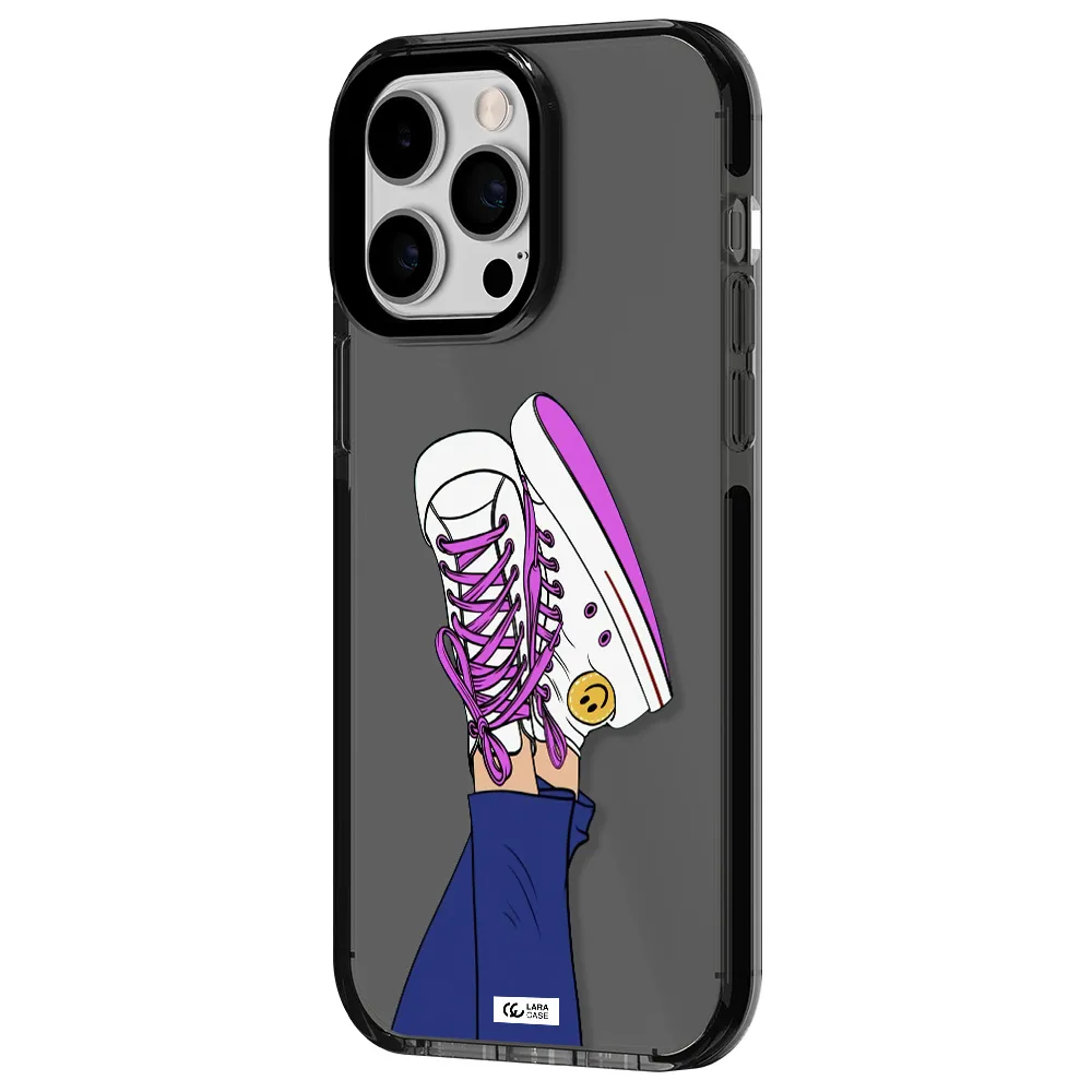 a cartoon of a person's feet with purple shoes Apple iPhone 15 Pro Max impact Smoke Black Case