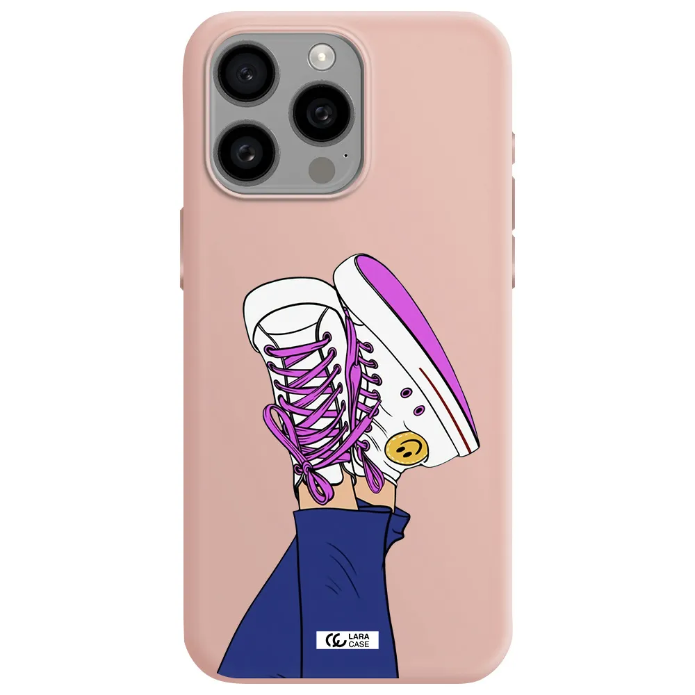 a cartoon of a person's feet with purple shoes Apple Iphone 15 Pro max Silicone pastel pink Case