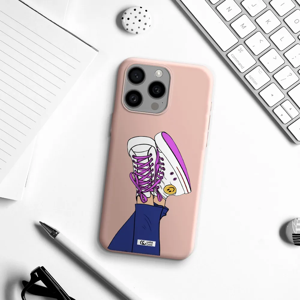 a cartoon of a person's feet with purple shoes Apple Iphone 15 Pro max Silicone pastel pink Case