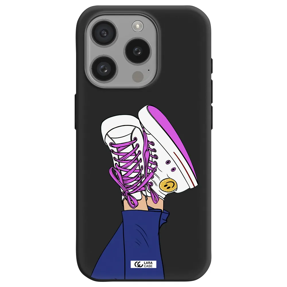 A Cartoon Of A Person's Feet With Purple Shoes Apple Iphone 15 Pro Silicone Black Case