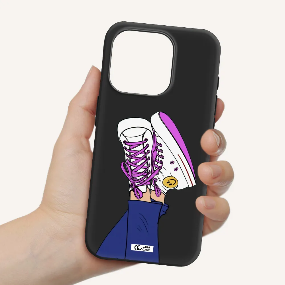 A Cartoon Of A Person's Feet With Purple Shoes Apple Iphone 15 Pro Silicone Black Case