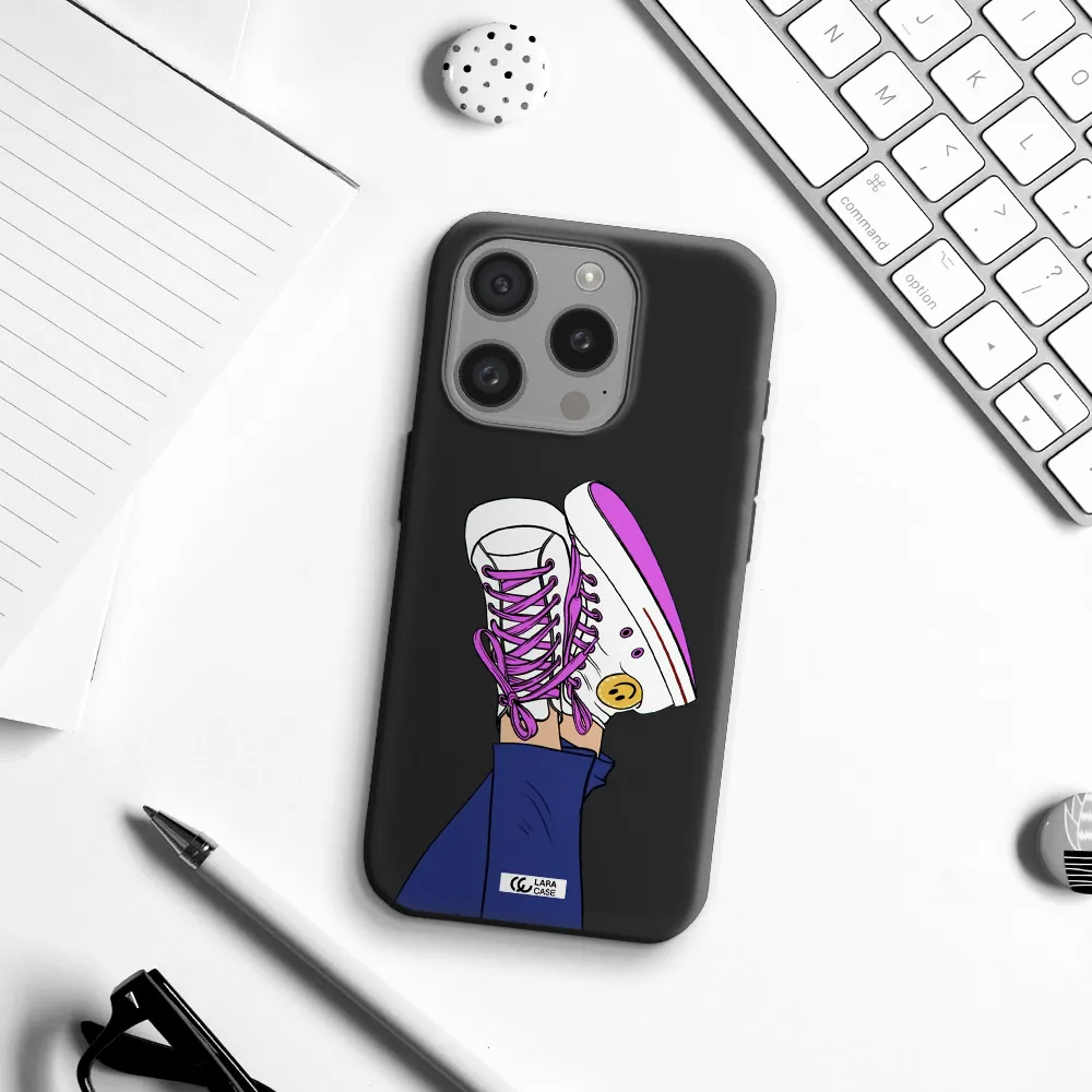 A Cartoon Of A Person's Feet With Purple Shoes Apple Iphone 15 Pro Silicone Black Case