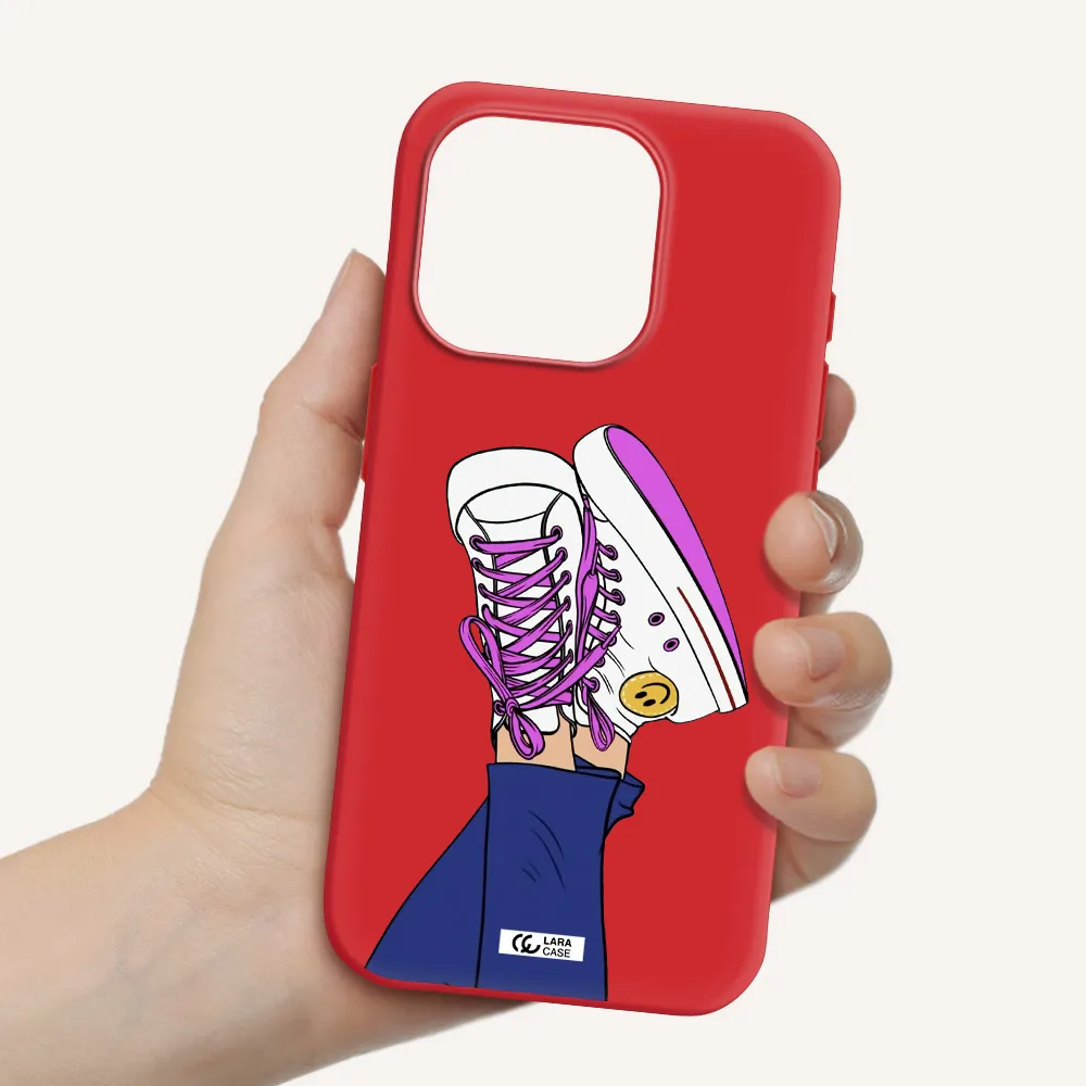 A Cartoon Of A Person's Feet With Purple Shoes Apple Iphone 15 Pro Silicone Imperial Red Case