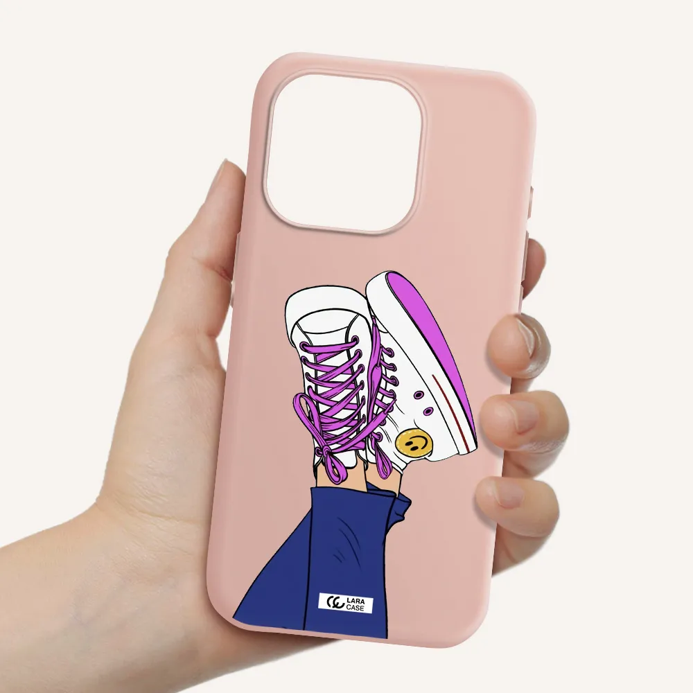 A Cartoon Of A Person's Feet With Purple Shoes Apple Iphone 15 Pro Silicone Pastel Pink Case