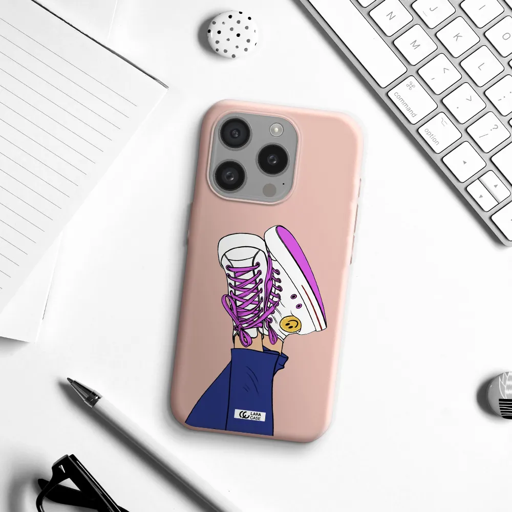 A Cartoon Of A Person's Feet With Purple Shoes Apple Iphone 15 Pro Silicone Pastel Pink Case