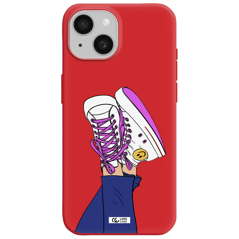 A Cartoon Of A Person's Feet With Purple Shoes Apple Iphone 15 Silicone Imperial Red Case