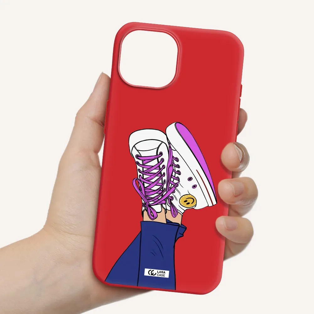 A Cartoon Of A Person's Feet With Purple Shoes Apple Iphone 15 Silicone Imperial Red Case