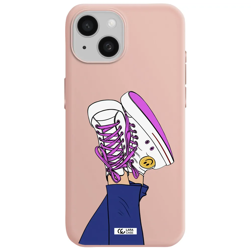 A Cartoon Of A Person's Feet With Purple Shoes Apple Iphone 15 Silicone Pastel Pink Case