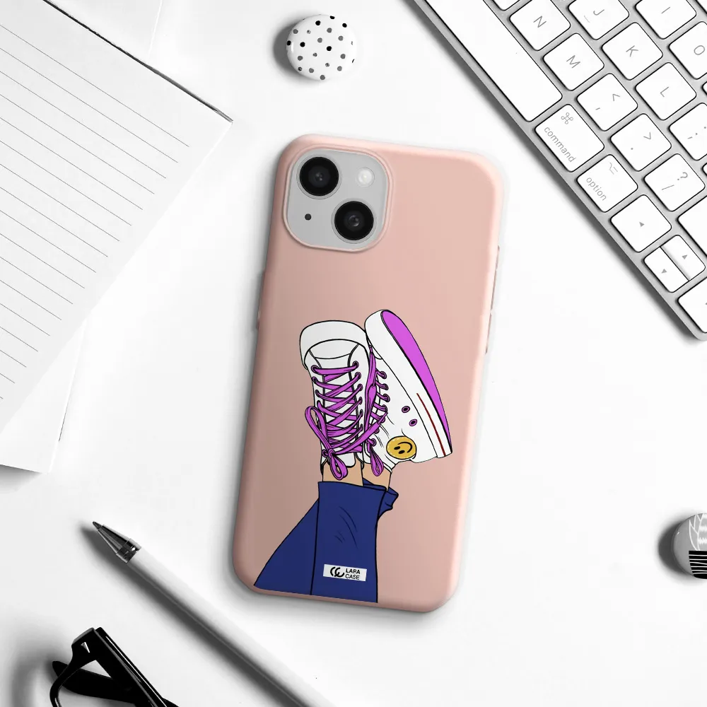 A Cartoon Of A Person's Feet With Purple Shoes Apple Iphone 15 Silicone Pastel Pink Case