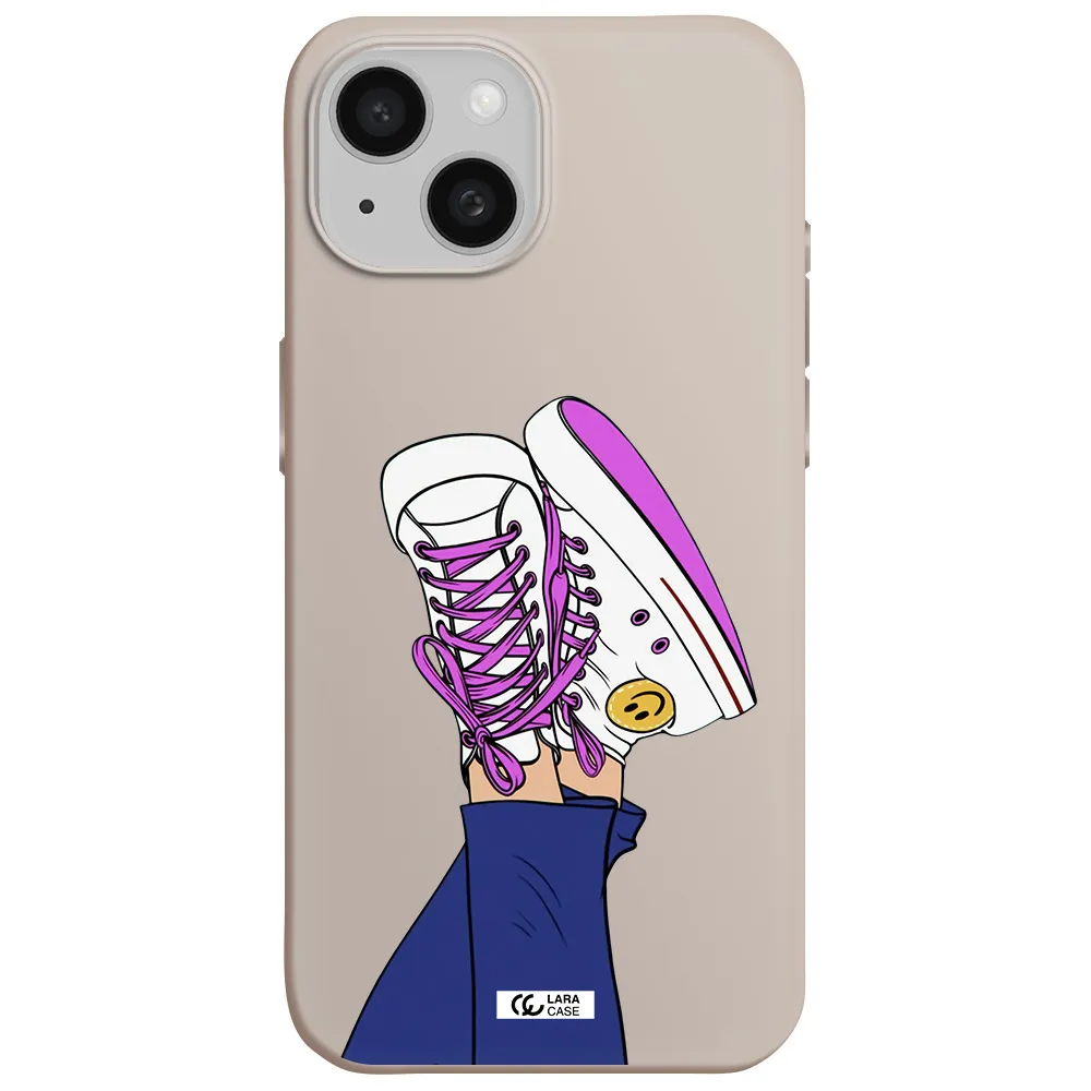 a cartoon of a person's feet with purple shoes Apple iPhone 15 Silicone Stone Case