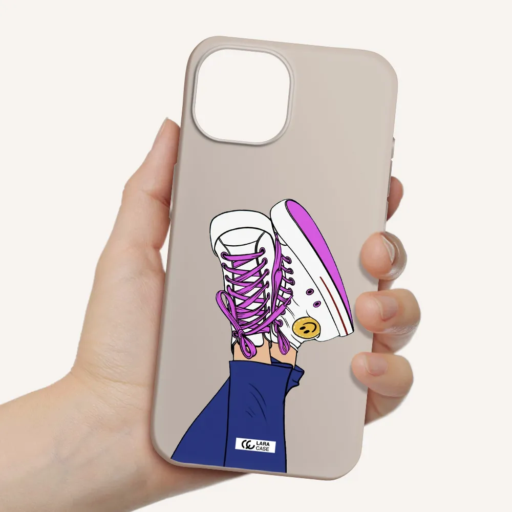 a cartoon of a person's feet with purple shoes Apple iPhone 15 Silicone Stone Case