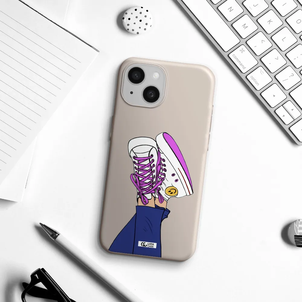 a cartoon of a person's feet with purple shoes Apple iPhone 15 Silicone Stone Case