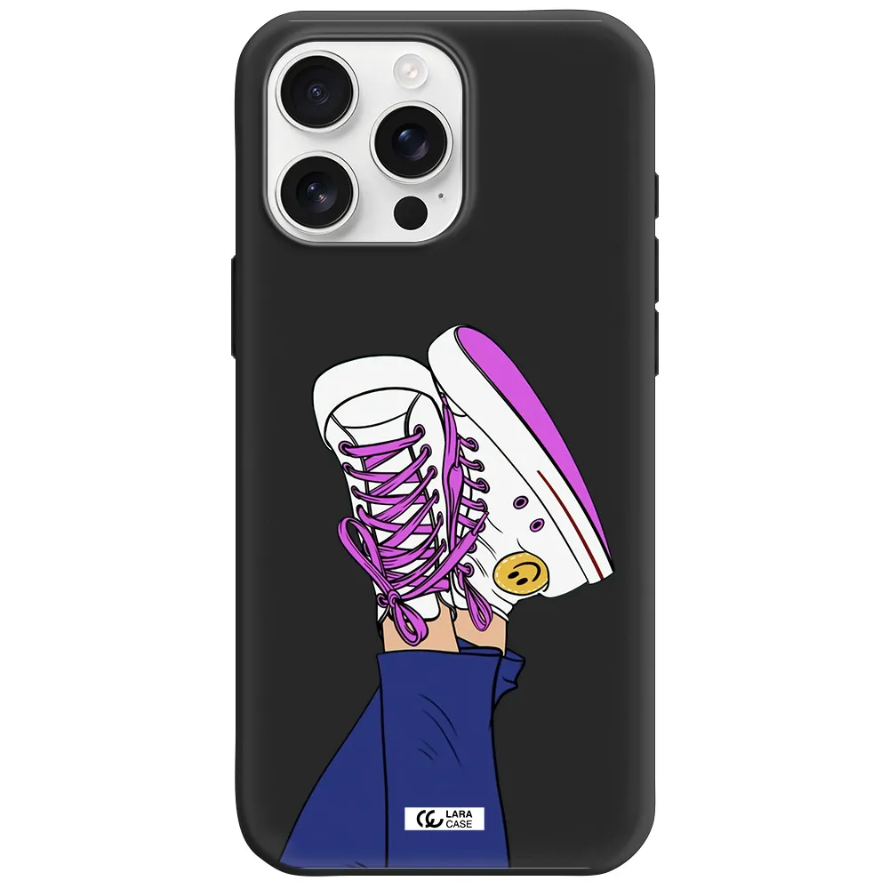 A Cartoon Of A Person's Feet With Purple Shoes Apple Iphone 16 Pro Max Silicone Black Case