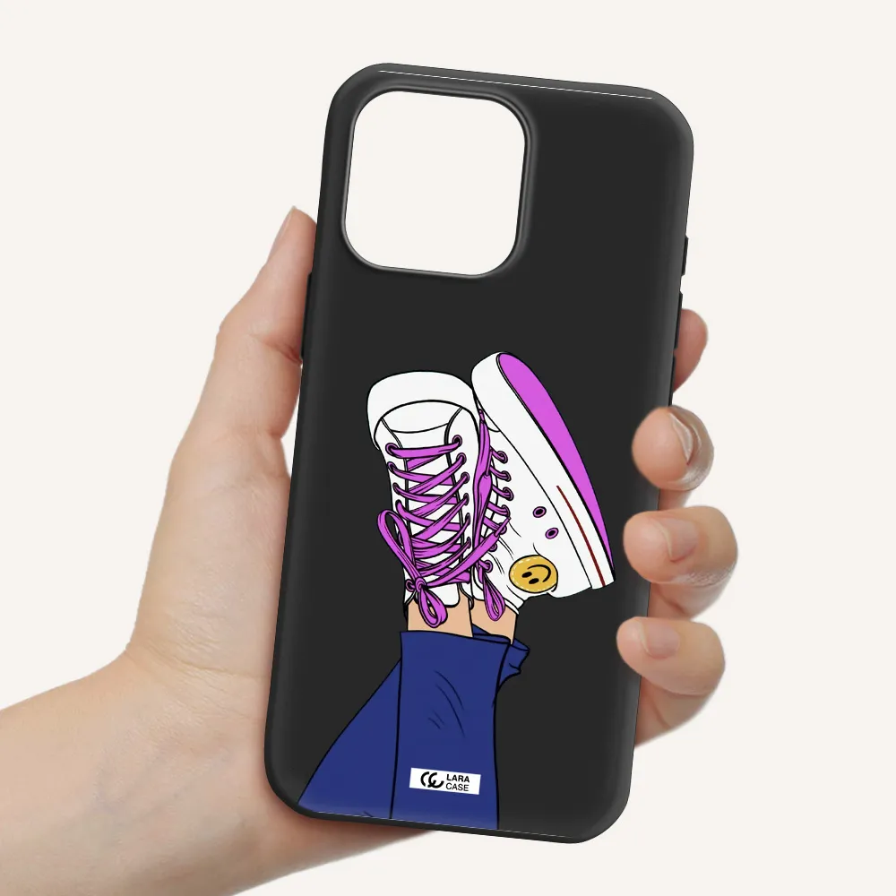A Cartoon Of A Person's Feet With Purple Shoes Apple Iphone 16 Pro Max Silicone Black Case