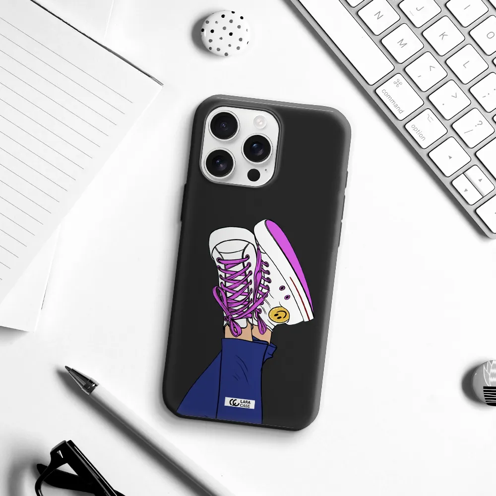 A Cartoon Of A Person's Feet With Purple Shoes Apple Iphone 16 Pro Max Silicone Black Case