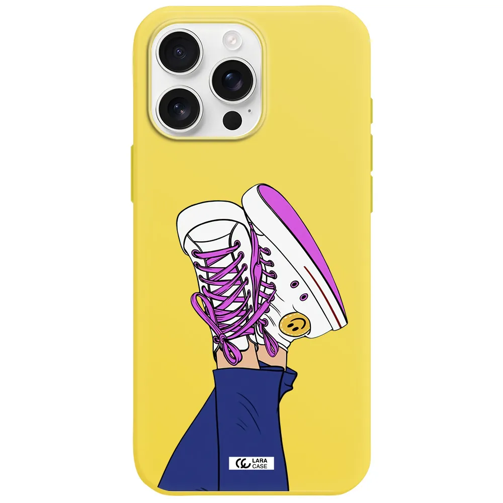 A Cartoon Of A Person's Feet With Purple Shoes Apple Iphone 16 Pro Max Silicone Canary Yellow Case