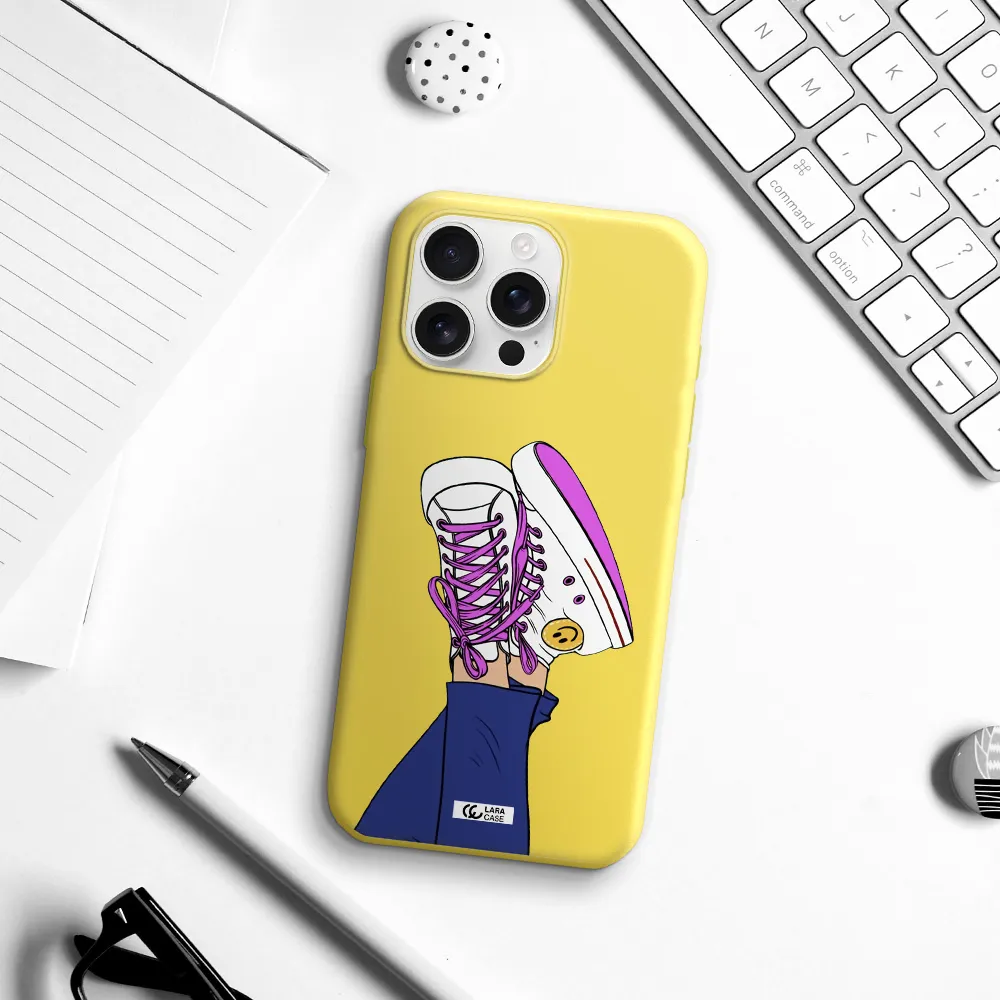 A Cartoon Of A Person's Feet With Purple Shoes Apple Iphone 16 Pro Max Silicone Canary Yellow Case