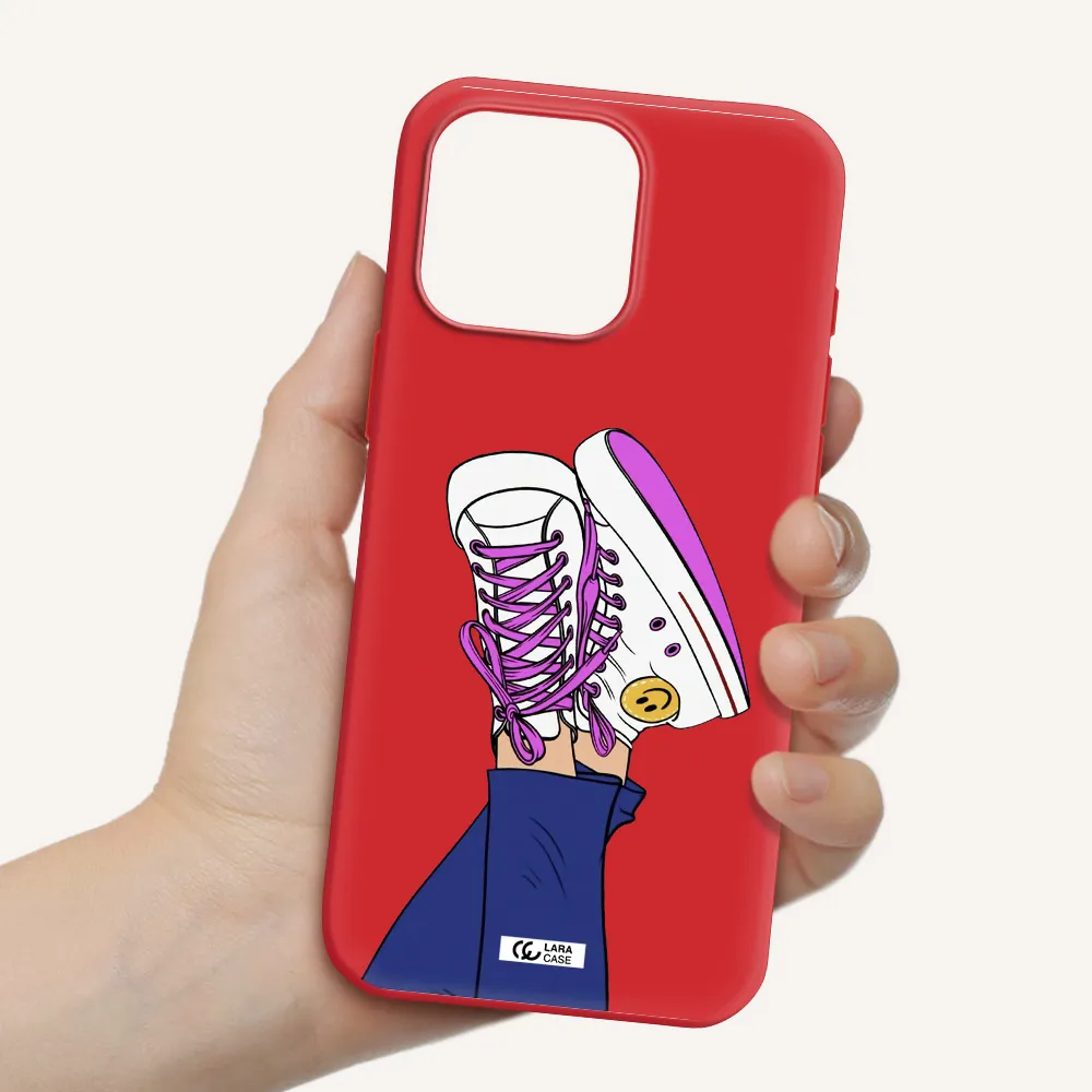 A Cartoon Of A Person's Feet With Purple Shoes Apple Iphone 16 Pro Max Silicone Imperial Red Case