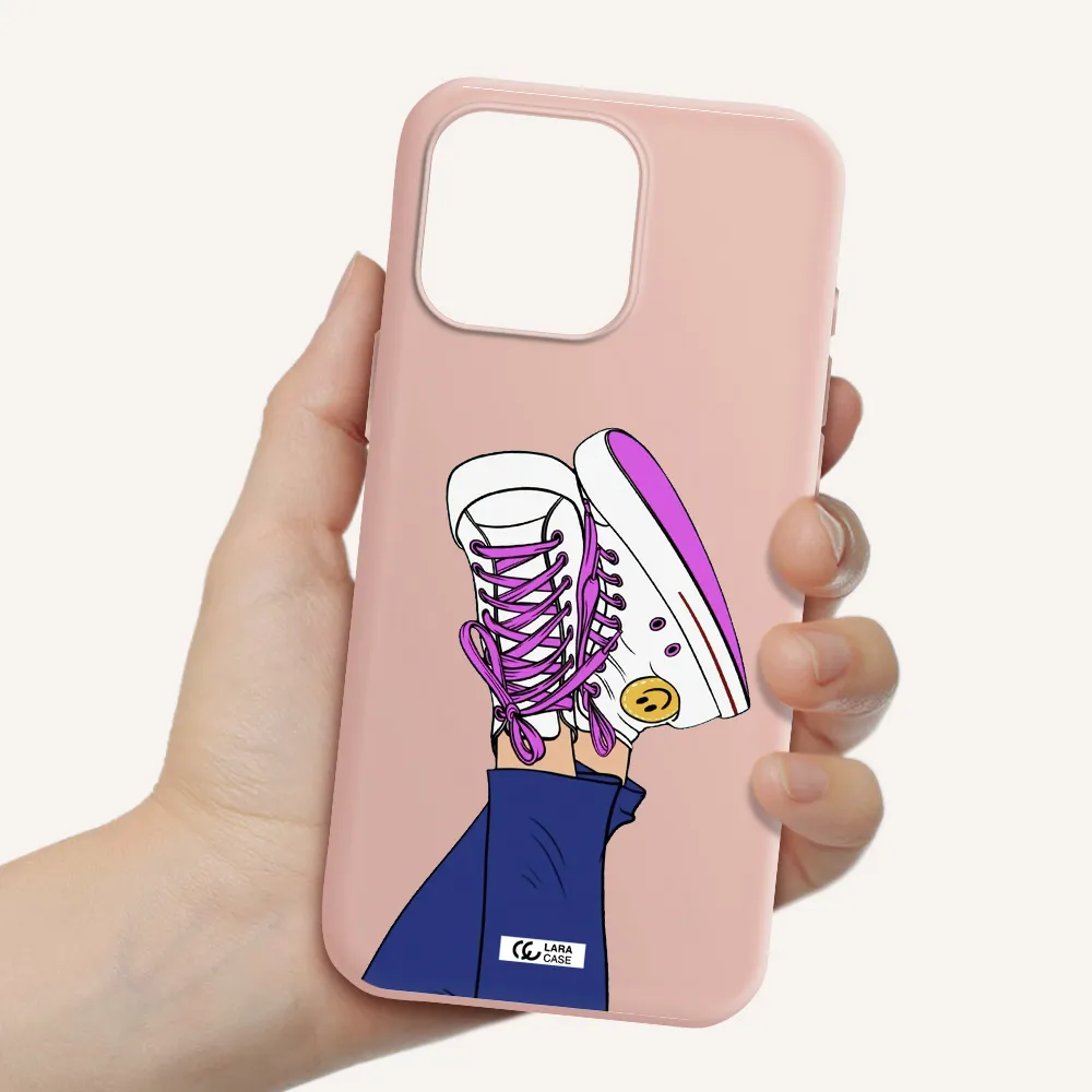 A Cartoon Of A Person's Feet With Purple Shoes Apple Iphone 16 Pro Max Silicone Pastel Pink Case