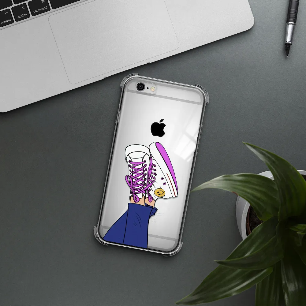a cartoon of a person's feet with purple shoes Apple iPhone 6 Clear PC Case