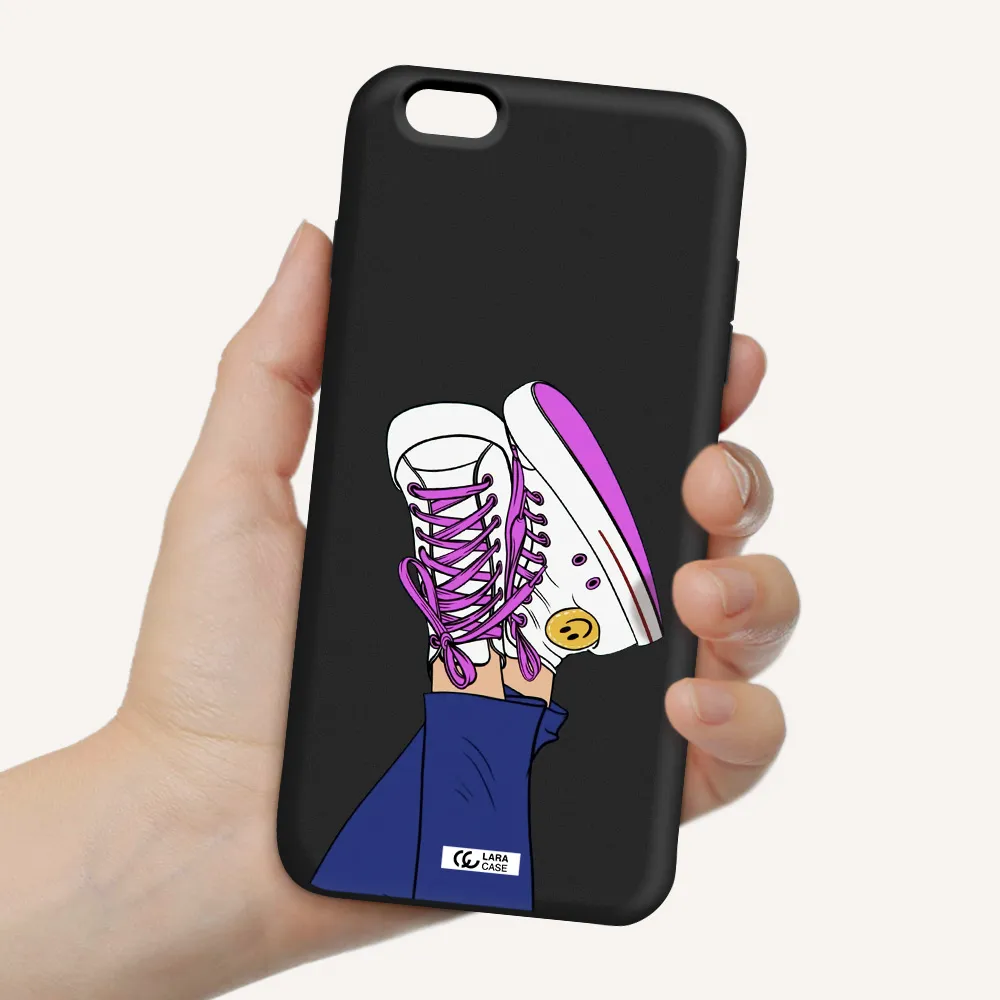 a cartoon of a person's feet with purple shoes Apple iPhone 6 plus Silicone black Case