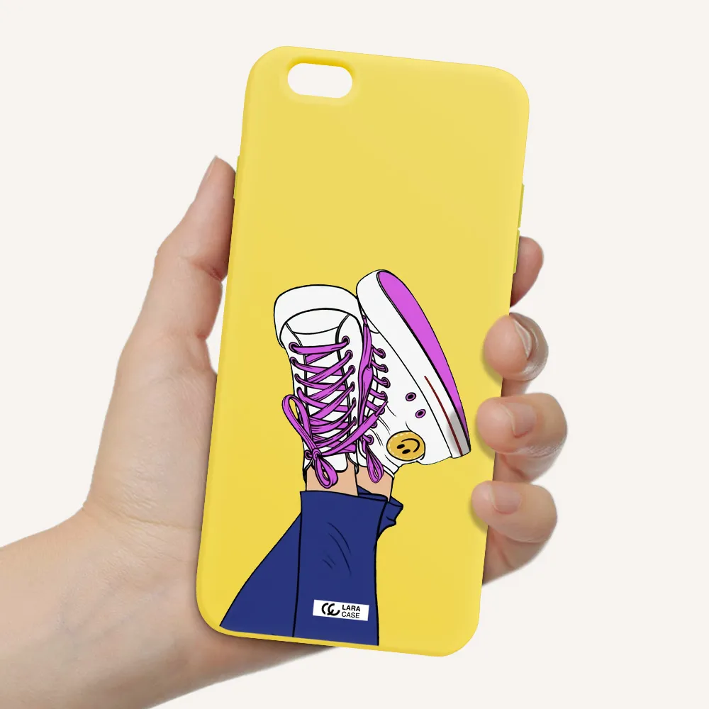 a cartoon of a person's feet with purple shoes Apple iPhone 6 plus Silicone canary yellow Case