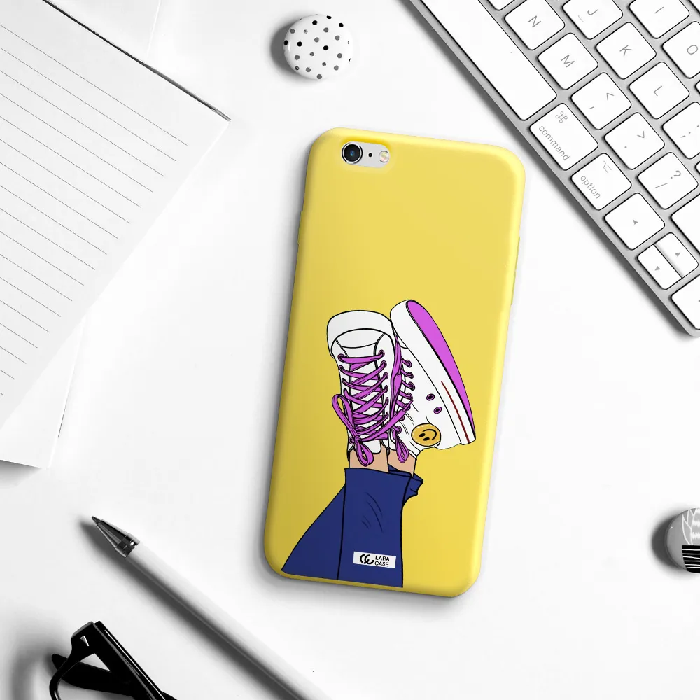 a cartoon of a person's feet with purple shoes Apple iPhone 6 plus Silicone canary yellow Case