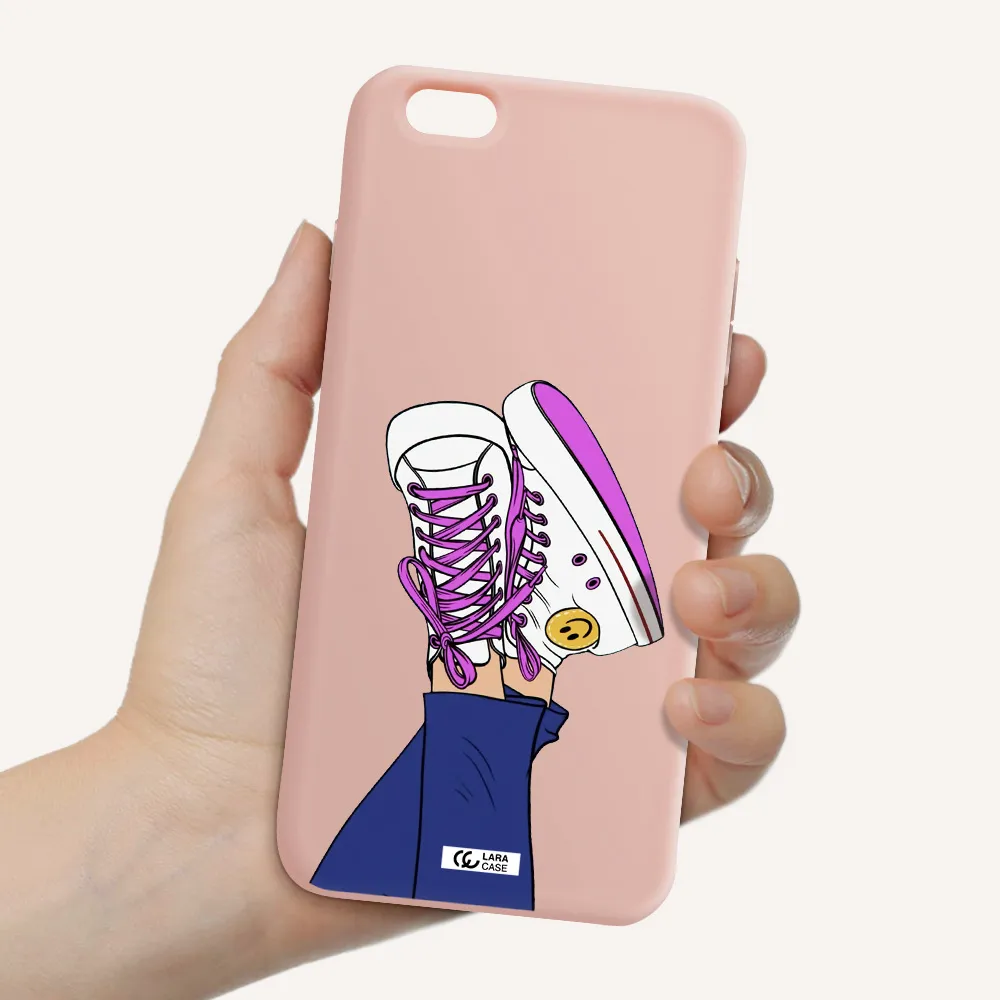 a cartoon of a person's feet with purple shoes Apple iPhone 6 plus Silicone pastel pink Case