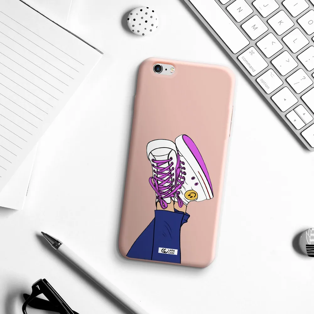 a cartoon of a person's feet with purple shoes Apple iPhone 6 plus Silicone pastel pink Case