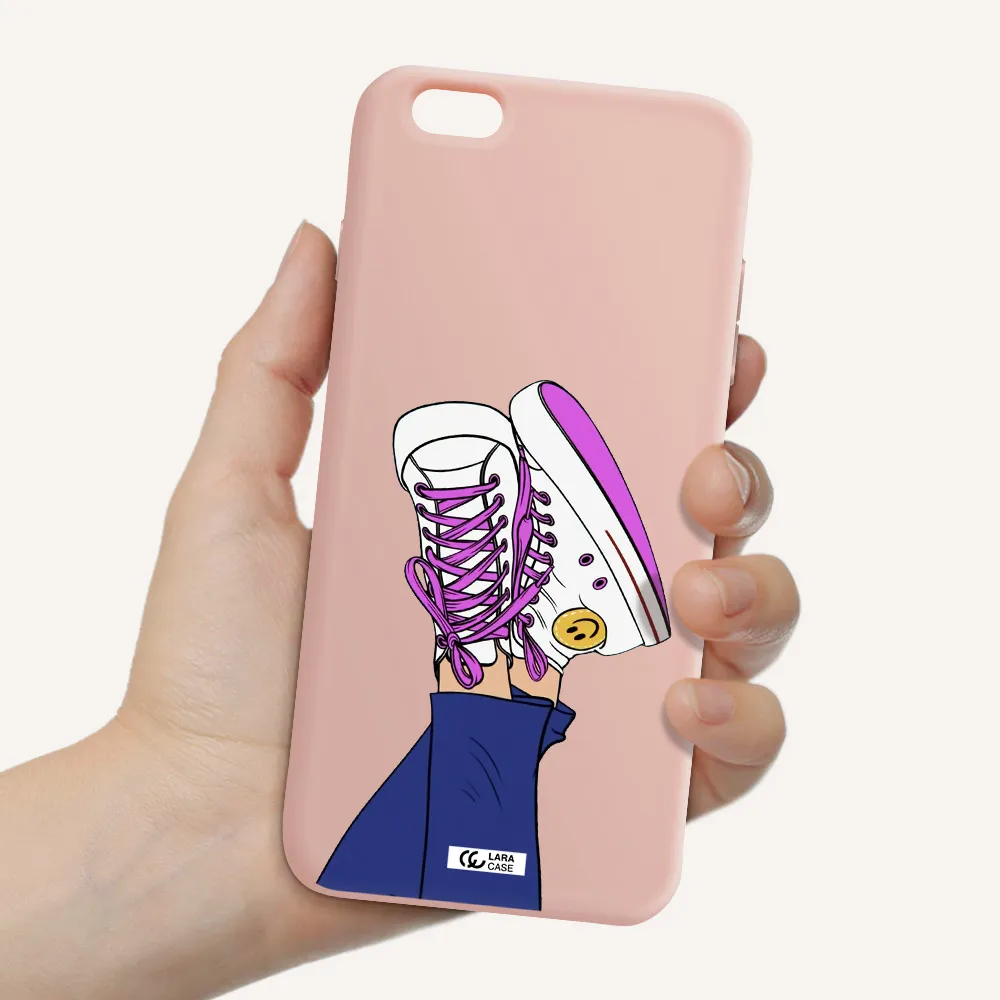 a cartoon of a person's feet with purple shoes Apple iPhone 6 s plus Silicone pastel pink Case