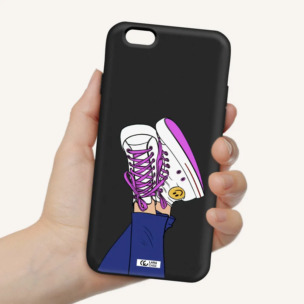 a cartoon of a person's feet with purple shoes Apple iPhone 6 Silicone black Case