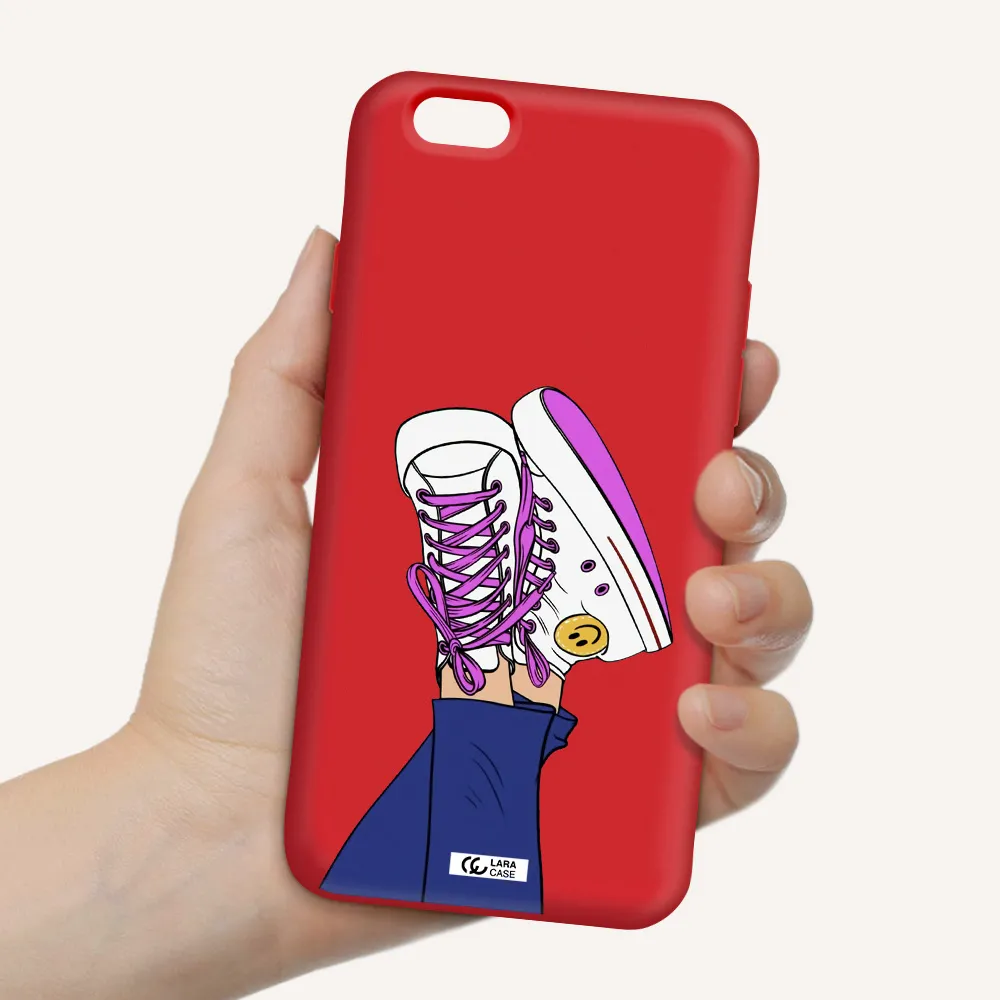 a cartoon of a person's feet with purple shoes Apple iPhone 6 Silicone Imperial Red Case