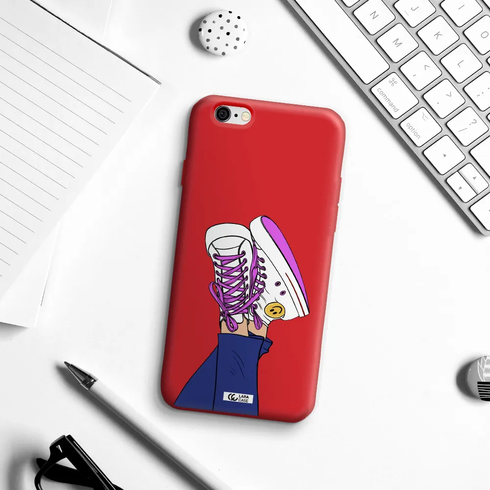 a cartoon of a person's feet with purple shoes Apple iPhone 6 Silicone Imperial Red Case