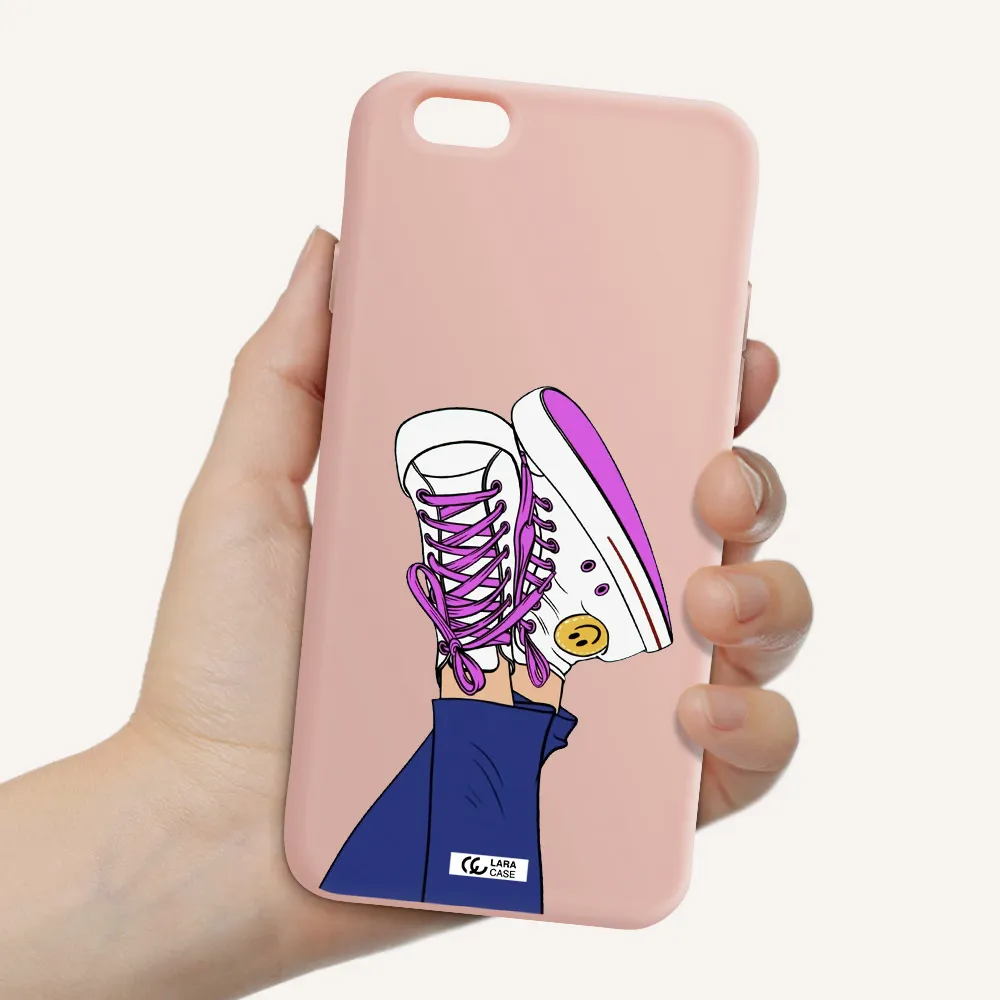 a cartoon of a person's feet with purple shoes Apple iPhone 6 Silicone pastel pink Case