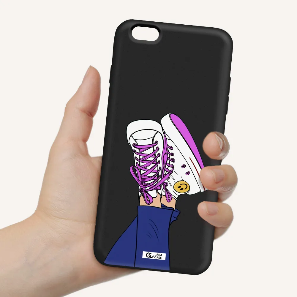 a cartoon of a person's feet with purple shoes Apple iPhone 6S Silicone black Case