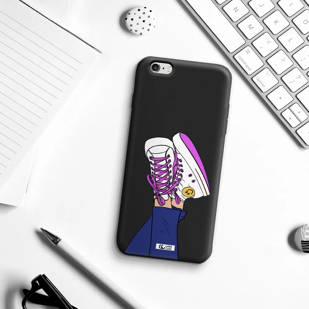 a cartoon of a person's feet with purple shoes Apple iPhone 6S Silicone black Case