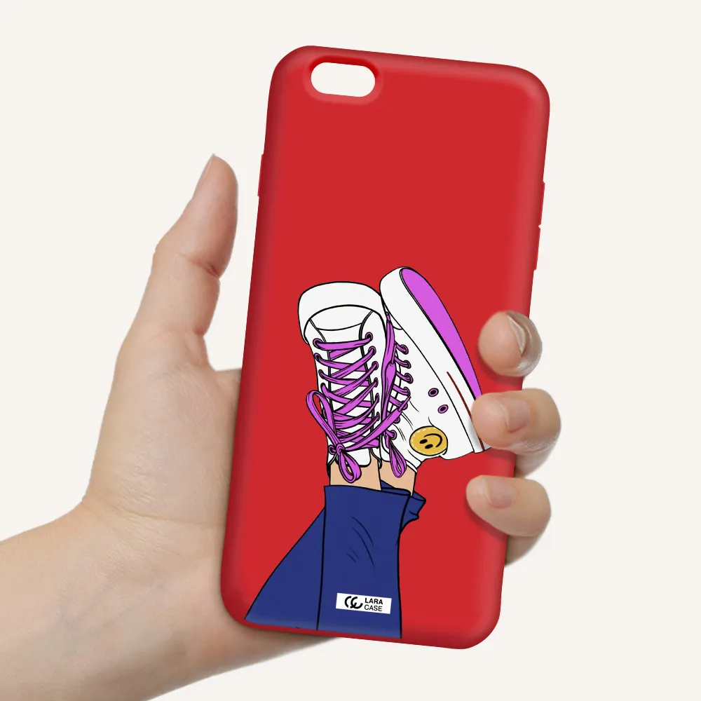 a cartoon of a person's feet with purple shoes Apple iPhone 6S Silicone Imperial Red Case