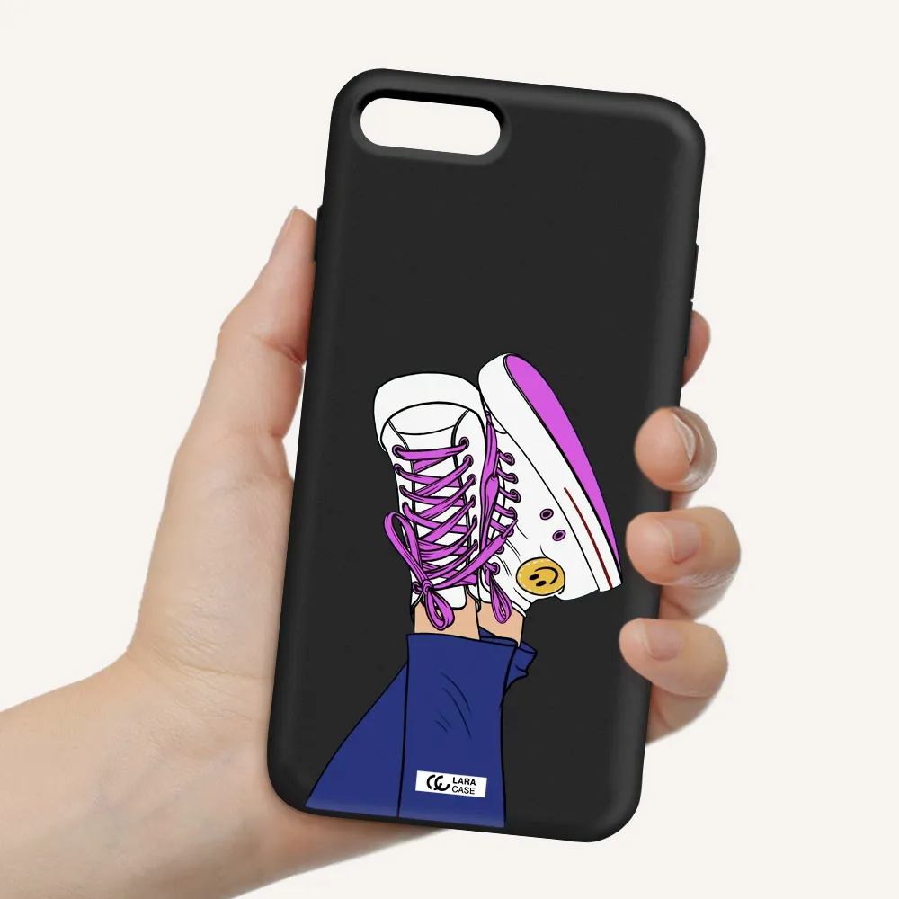 a cartoon of a person's feet with purple shoes Apple iPhone 7 plus Silicone black Case