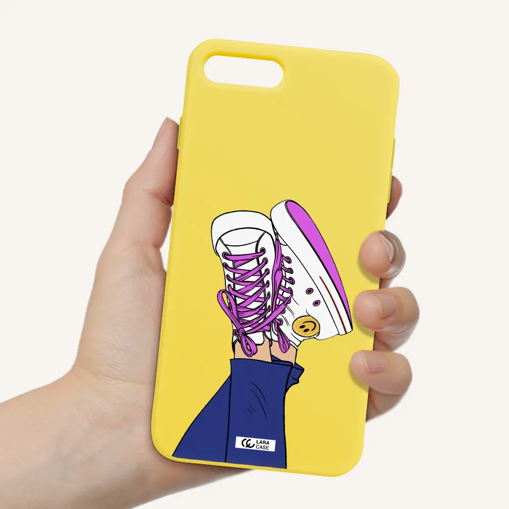 a cartoon of a person's feet with purple shoes Apple iPhone 7 plus Silicone canary yellow Case