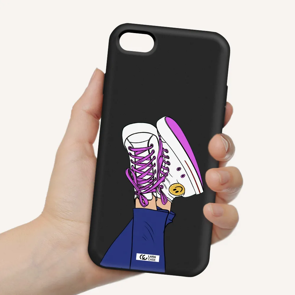 a cartoon of a person's feet with purple shoes Apple iPhone 7 Silicone black Case