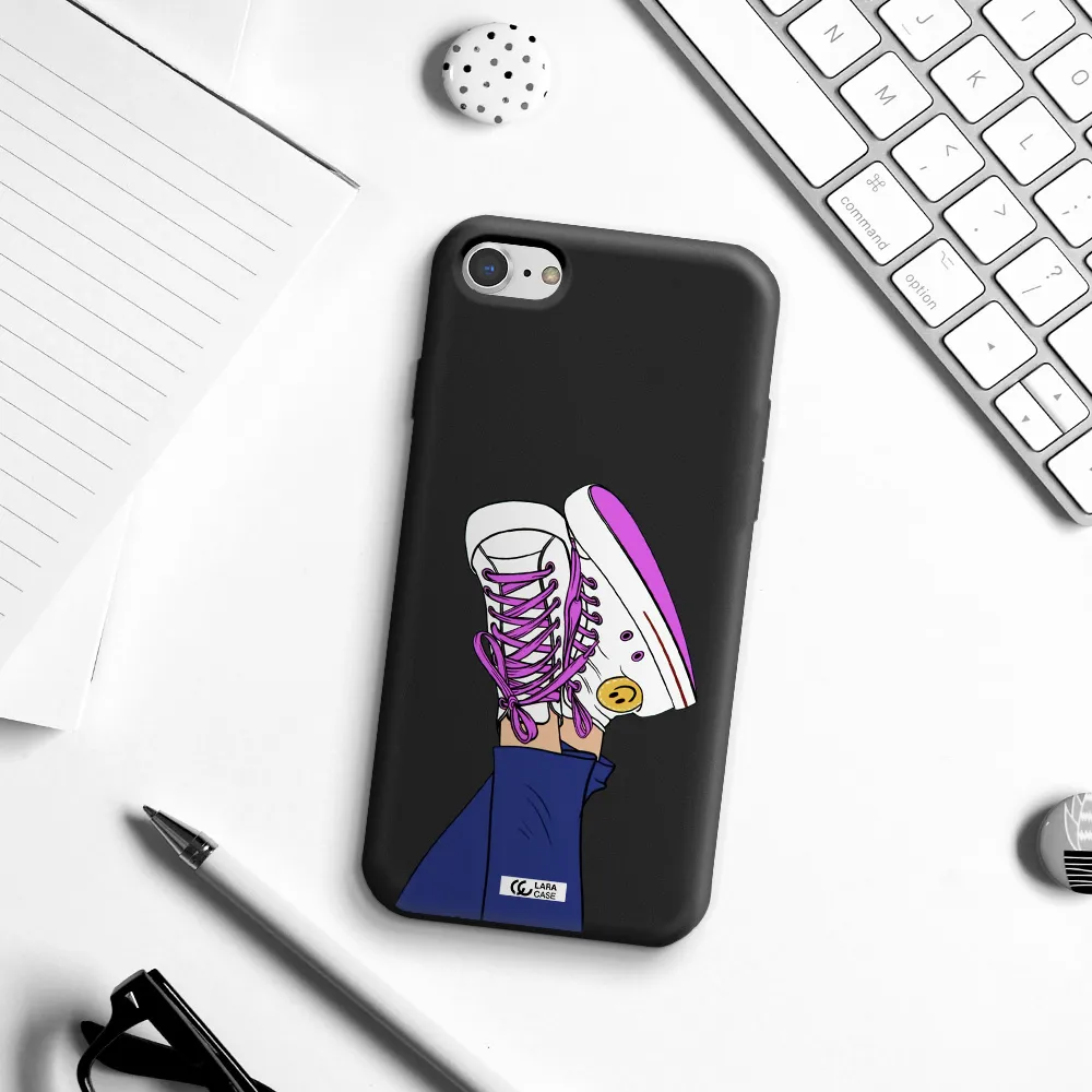 a cartoon of a person's feet with purple shoes Apple iPhone 7 Silicone black Case