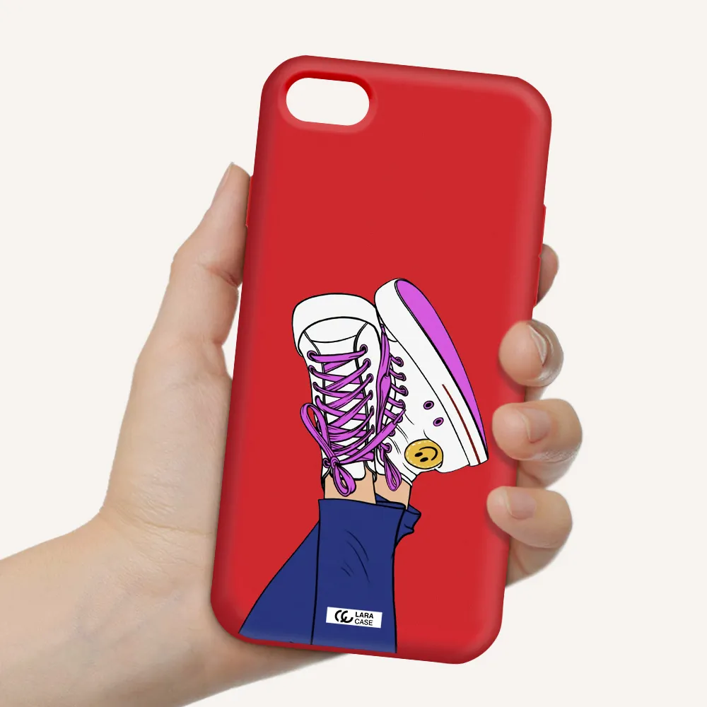 a cartoon of a person's feet with purple shoes Apple iPhone 7 Silicone Imperial Red Case