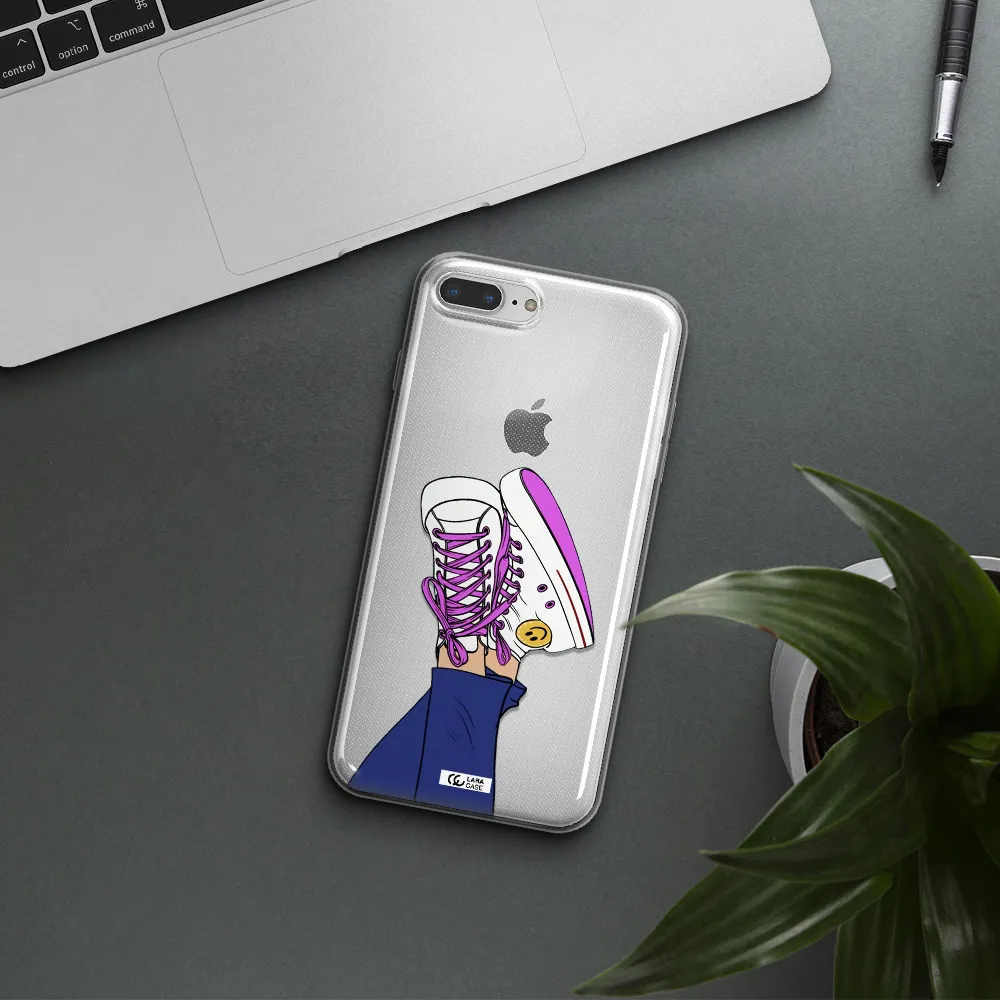 a cartoon of a person's feet with purple shoes Apple iPhone 8 plus Clear TPU Case